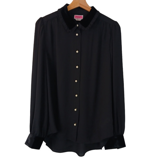 kate spade Tops - Kate Spade Black Pearl Button Front Blouse Velvet Collar Cuffs SZ 10